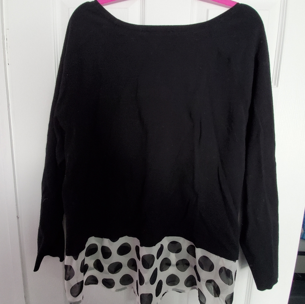 Black sweater with polka dot chiffon trim